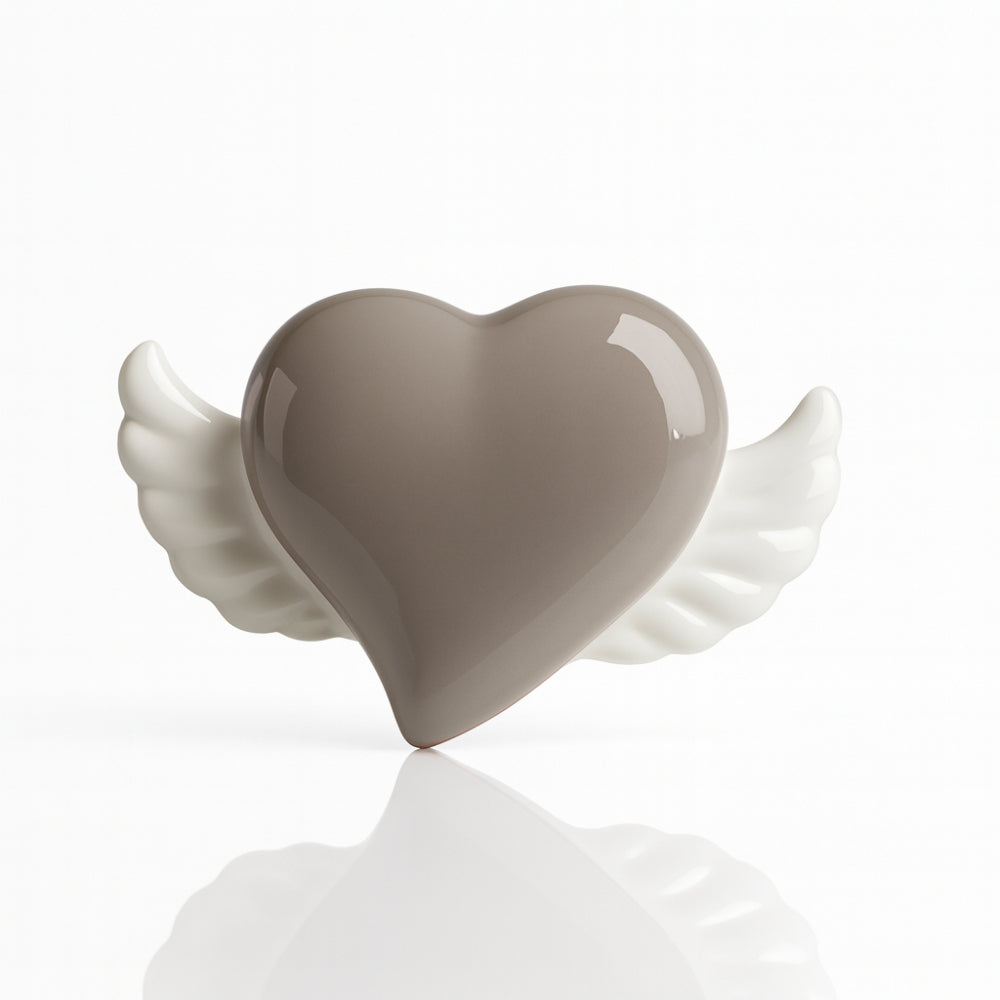 Cuore alato in ceramica Spago di Terra colore grigio