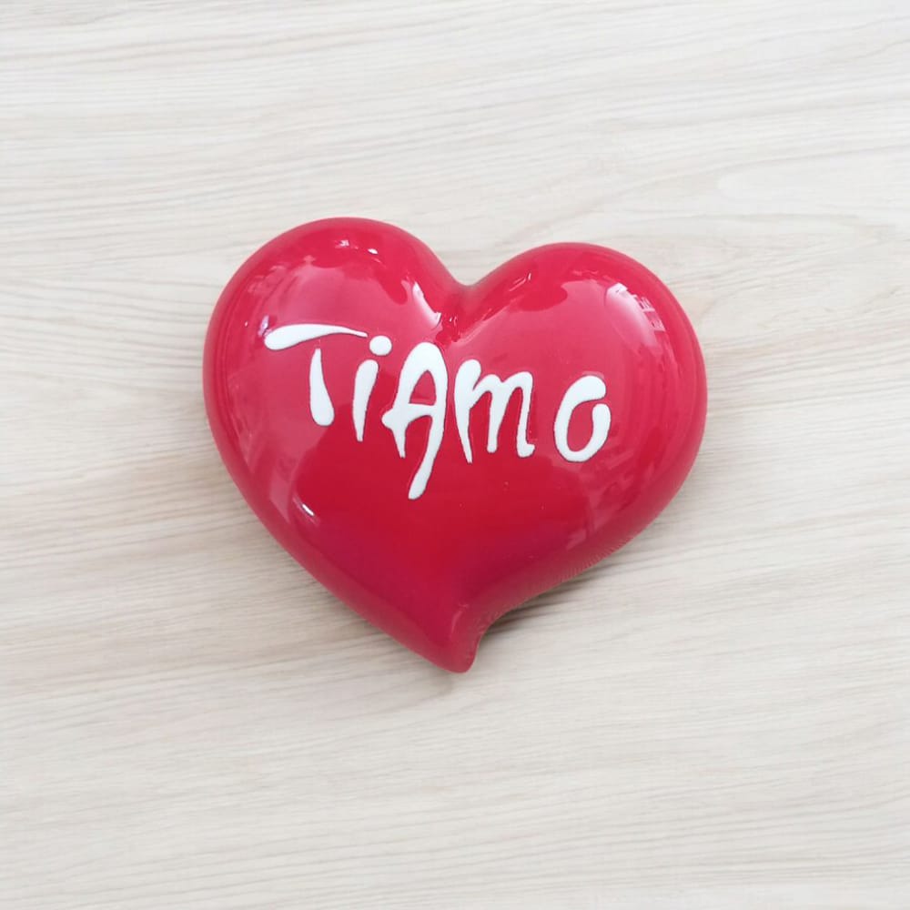 Cuore rosso Capodimonte Sharon "Ti Amo" 9x7,5 cm – Decorazione d'amore Made in Italy