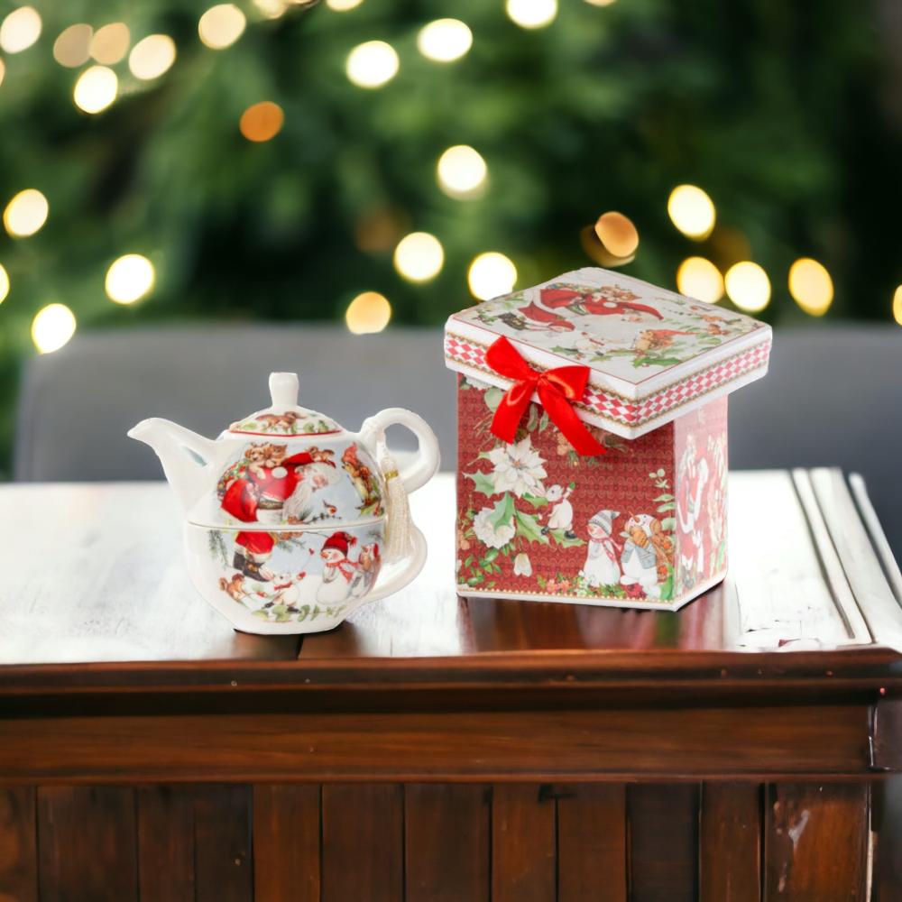 Cuorematto Tea For One H.13,5 Cm Tazza Santa Claus Con Scatola Casetta Regalo Natale Christmas