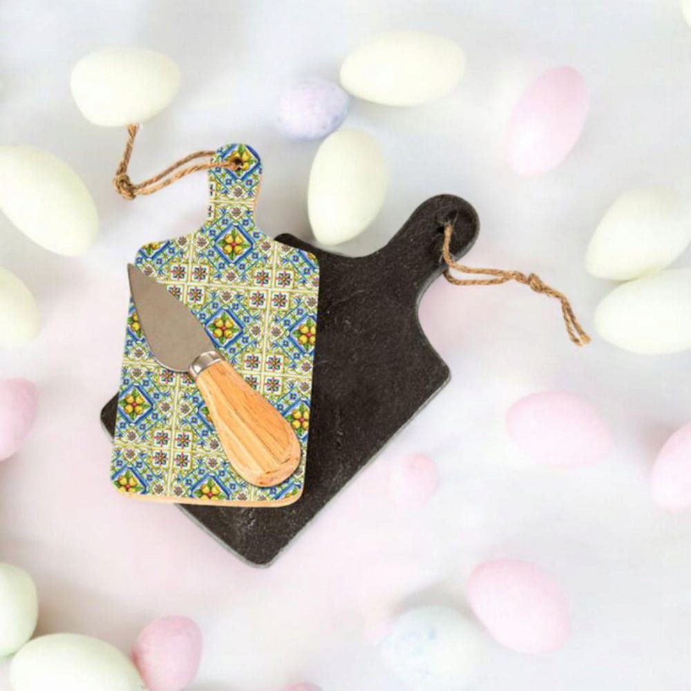 Cuorematto Coppia Taglieri Mediterraneo in Ceramica e Ardesia – 10x19 cm (D6444)