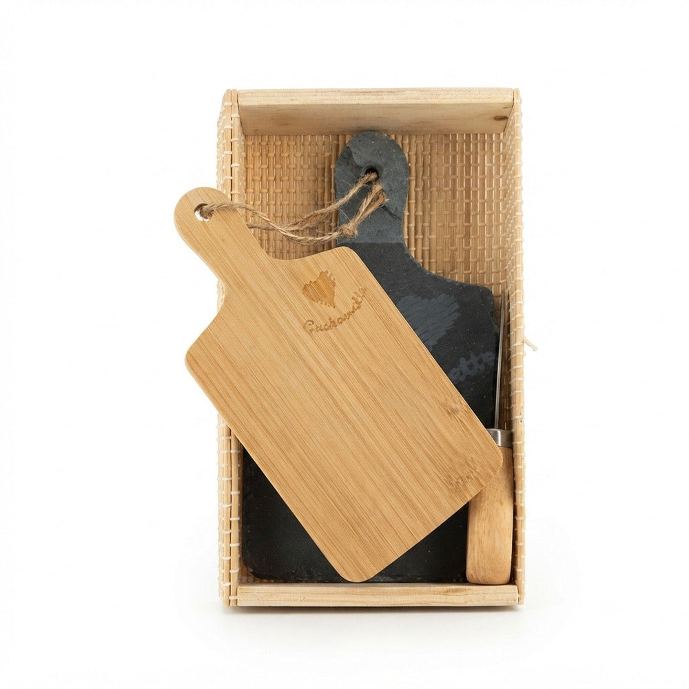Cuorematto Set Taglieri Bambù e Ardesia con Coltello Formaggio