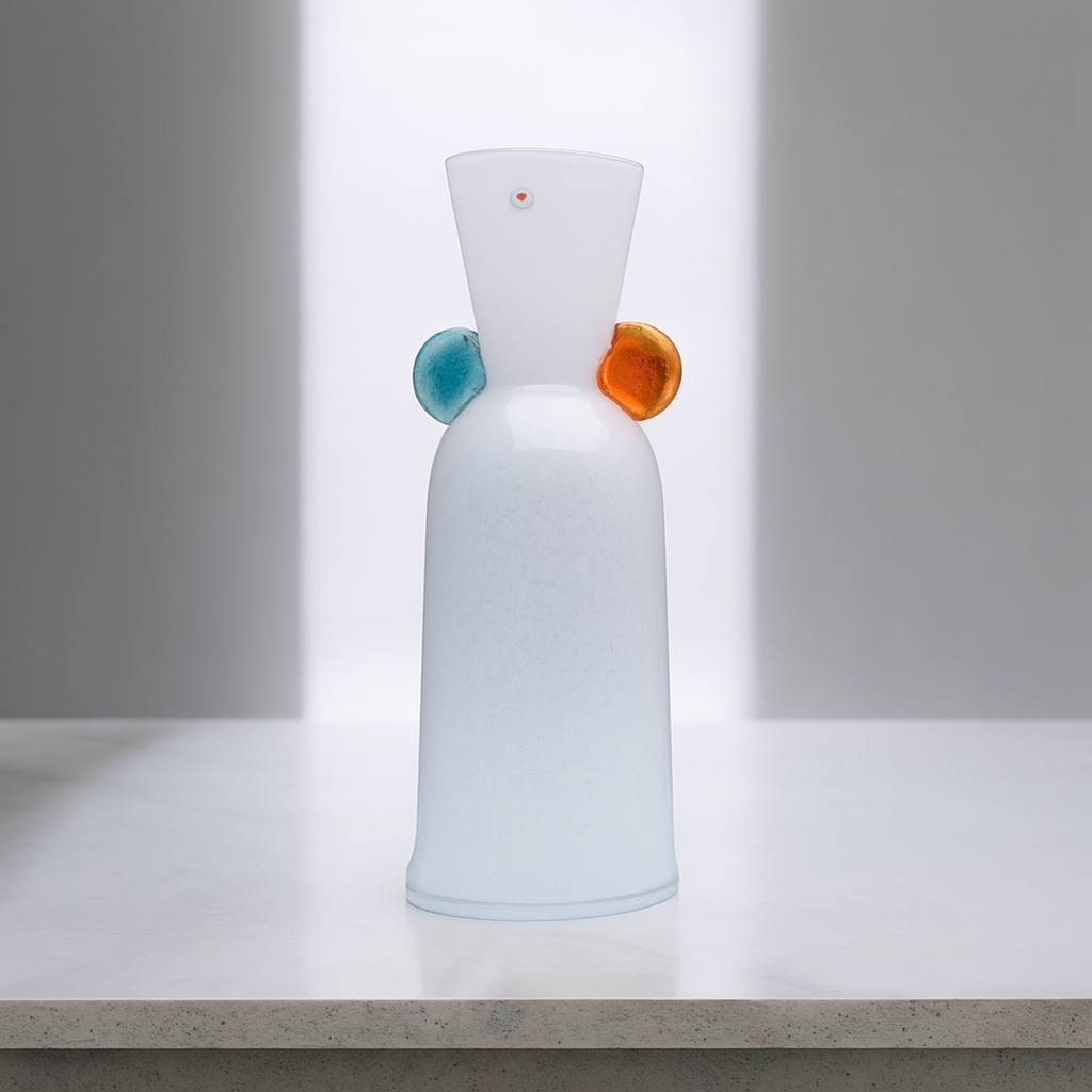 Cuorematto Vaso in Vetro 39 cm Bianco, Ambra e Acquamarina Design