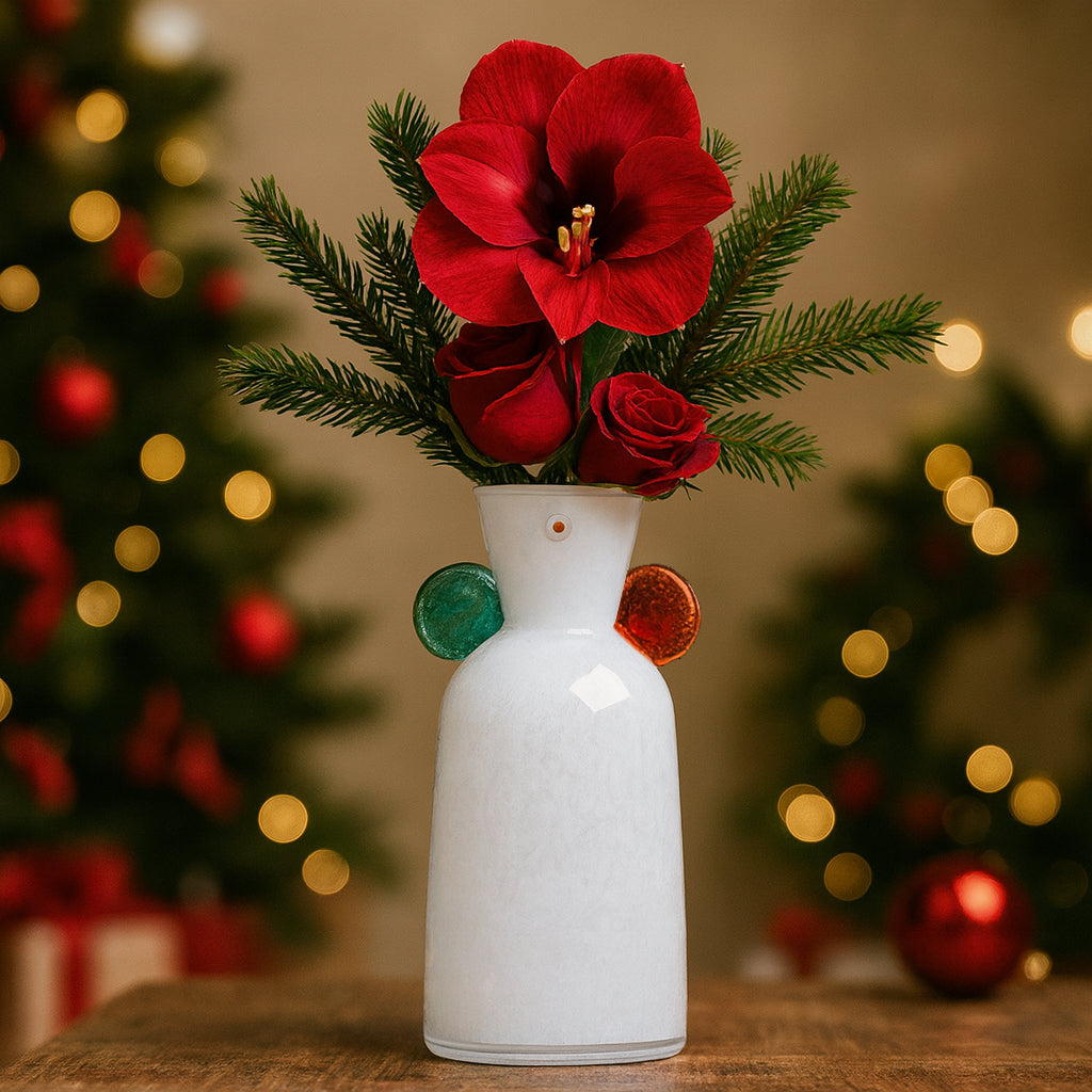 Cuorematto Vaso in Vetro 39 cm Bianco, Ambra e Acquamarina Design