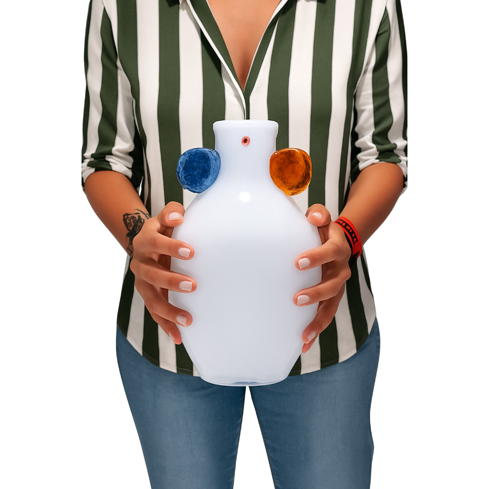 Cuorematto Vaso in Vetro 28 cm Bianco Ambra e Bleu Design