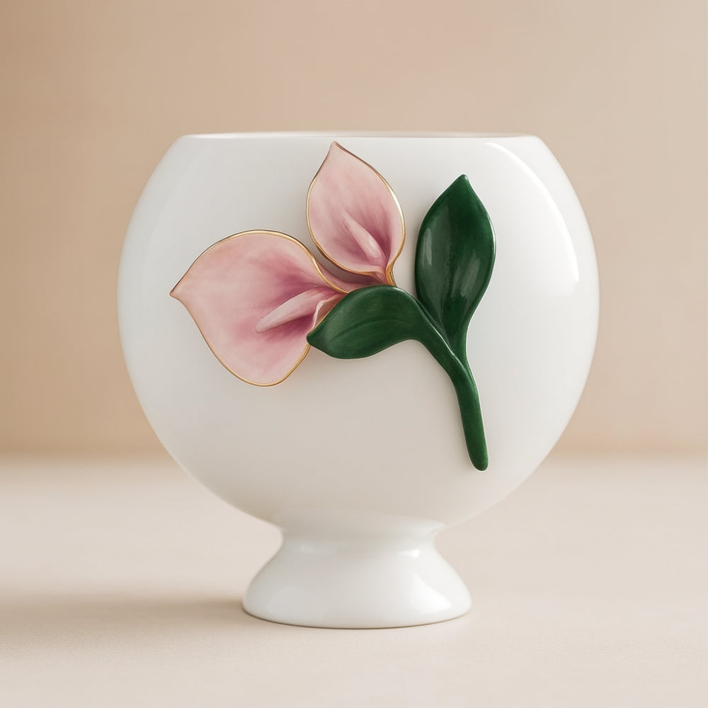Dea Capodimonte Vaso Bianco con Calla Verde e Cipria H 16x16 cm