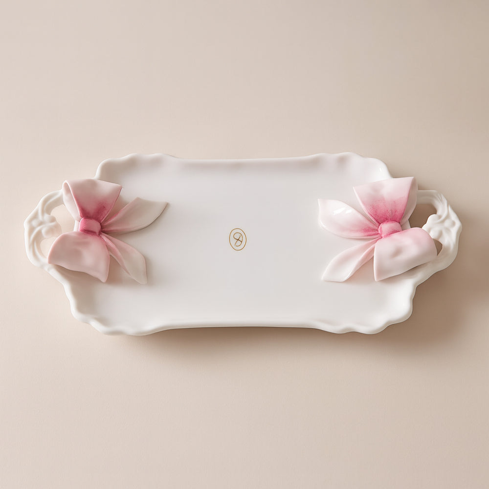 Dea Capodimonte Vassoio Bianco con Fiocchi Cipria 32x17 cm