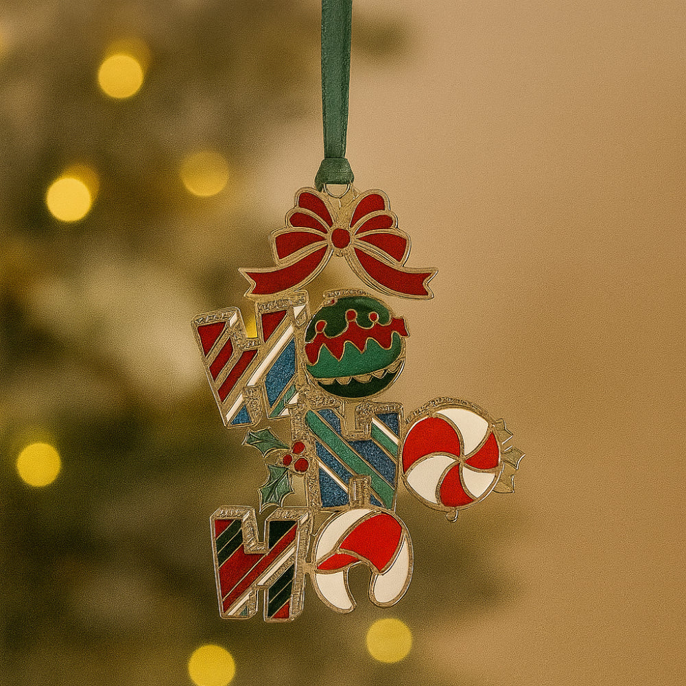 Decorazione HO-HO-HO Babbomatto in metallo oro 7x7 cm per albero di Natale