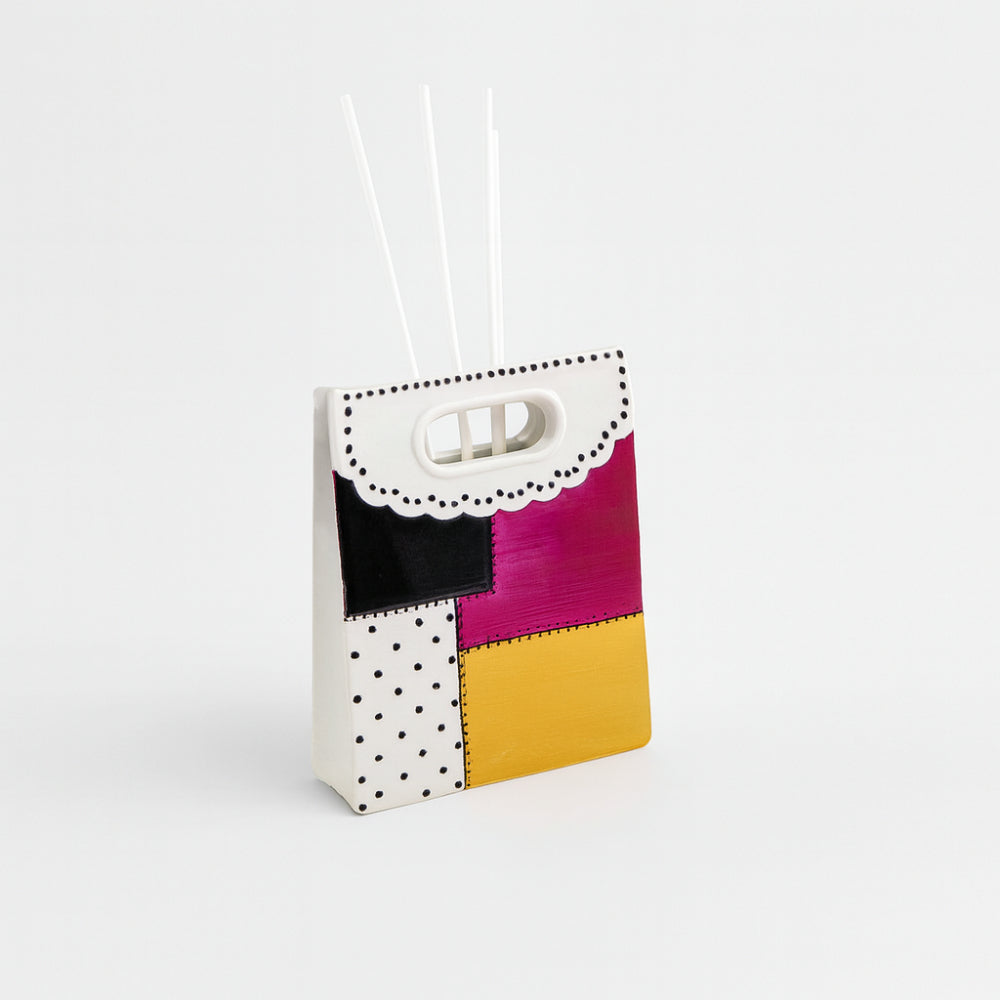 Diffusore Sharon porcellana shopper bag cuore con pois 16 cm