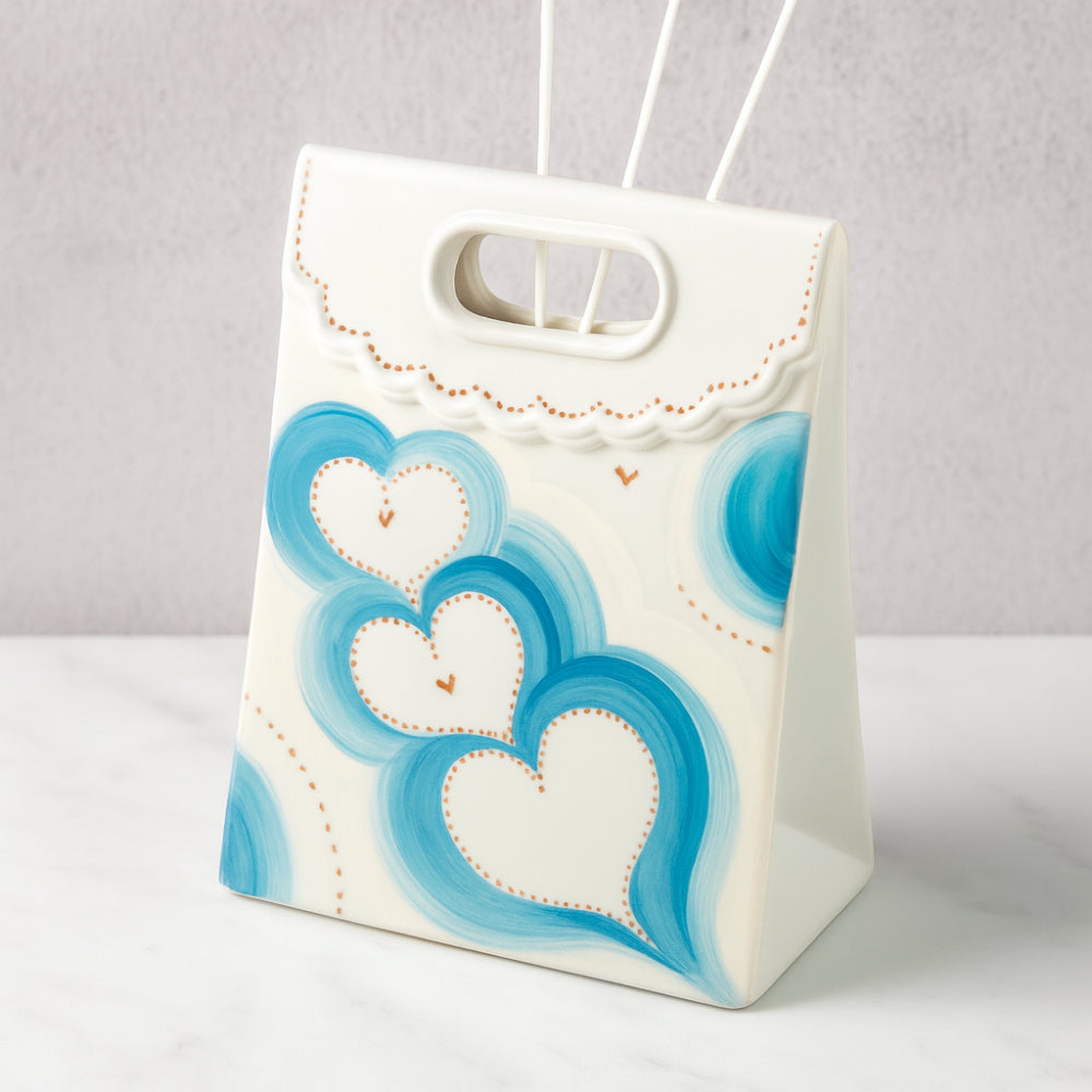 Diffusore borsetta Sharon porcellana cuori celesti Cielo 16 cm