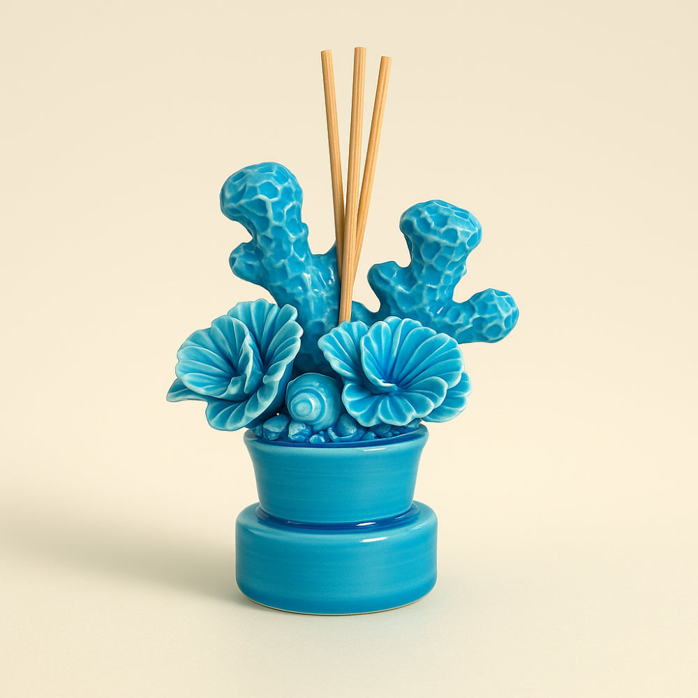 Diffusore d'ambiente Portofino Sharon in ceramica corallo/turchese Ø9 x H11,5 cm con profumo e midollini – Le Favole