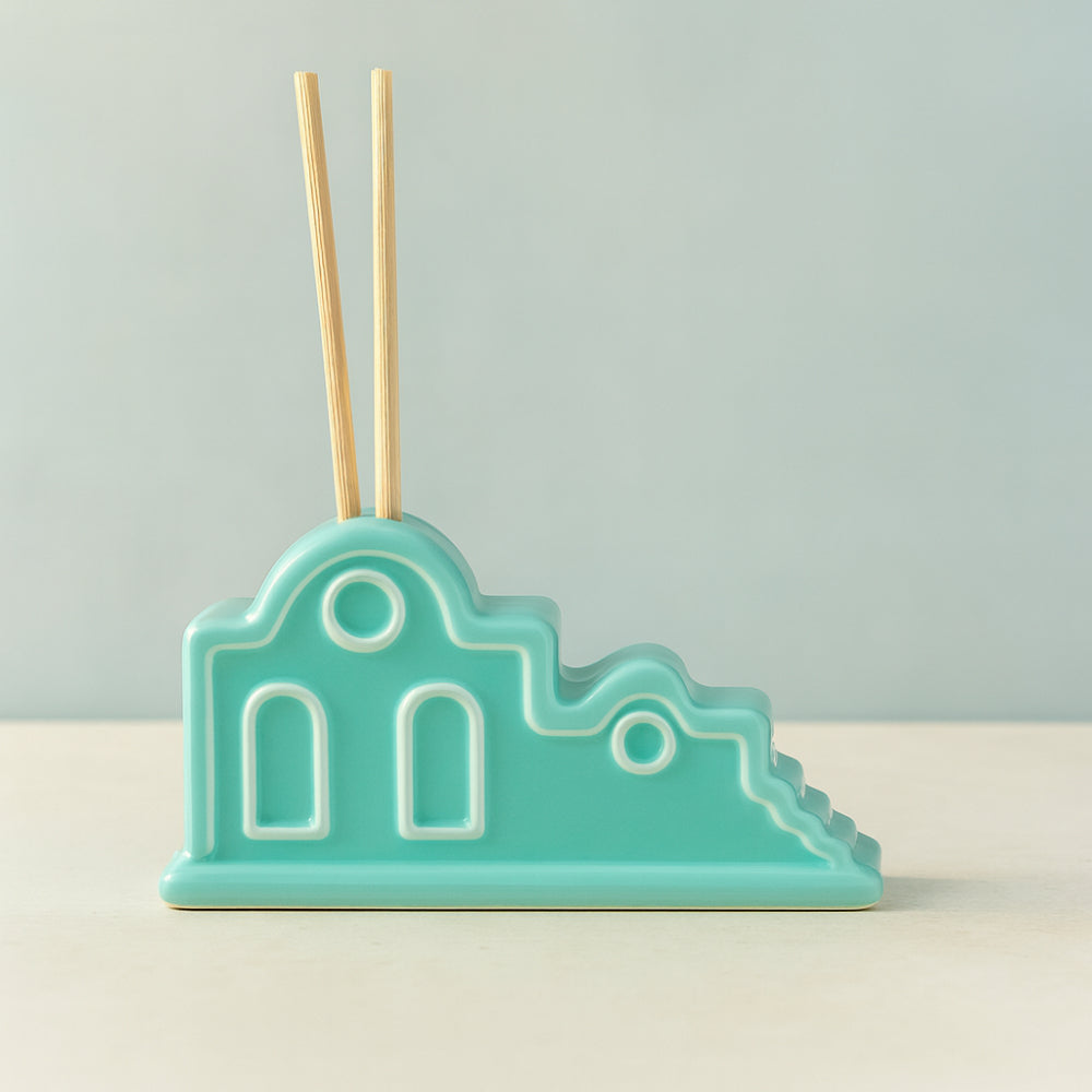 Diffusore d’ambiente Sharon in porcellana verde mare Linea Mediterraneo 14x8 cm