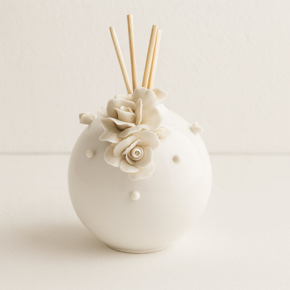Diffusore sfera con rose Ser in porcellana bianca Ø 9 cm
