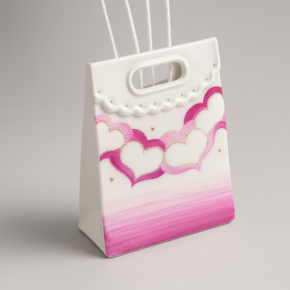 Diffusore shopper bag Sharon porcellana cuore rosa 16 cm