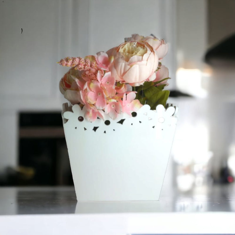 Dillo Vaso Bianco Ottico Moderno In Acrilico H.18 x 20 X 20 Cm Design Taglio Laser