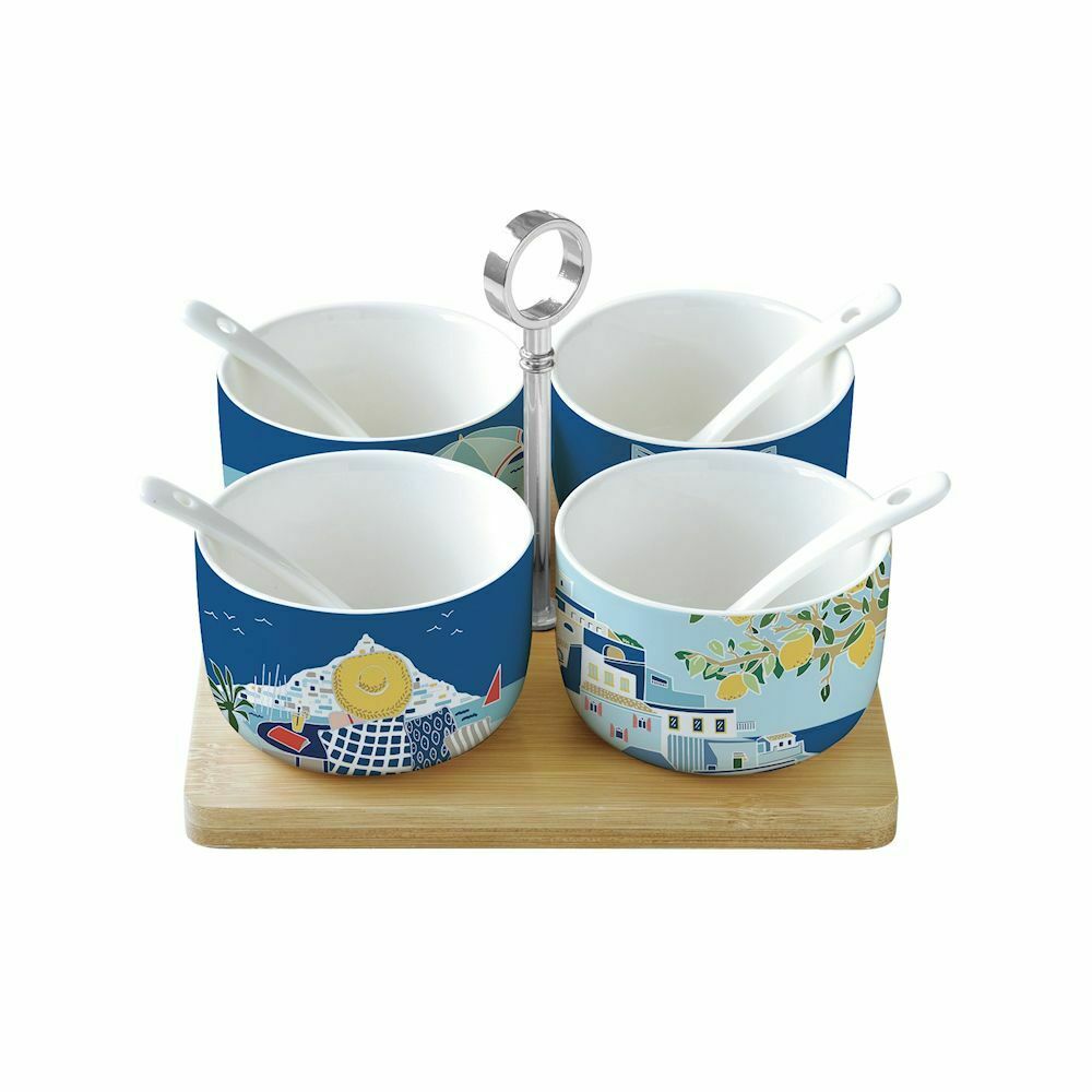 Easy Life Set Aperitivo In Porcellana 4 Ciotole Antipastiera 17x17cm Atmosphere