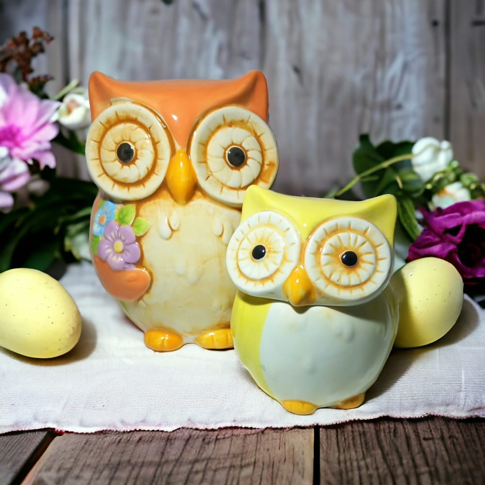 Emmebi Pair of Owls Easter Decoration Piggy Bank and Box