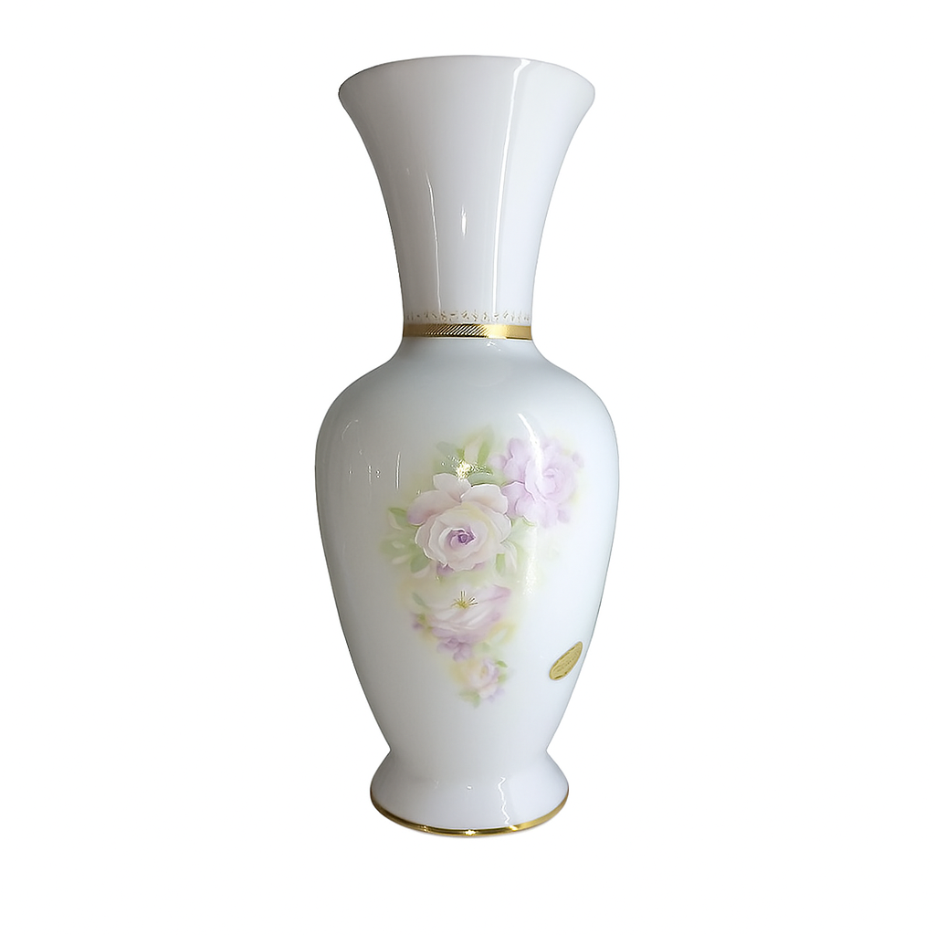 Emmebi Limoges Etoile Vaso Porcellana Rose Filo Oro H.27 x 12 cm