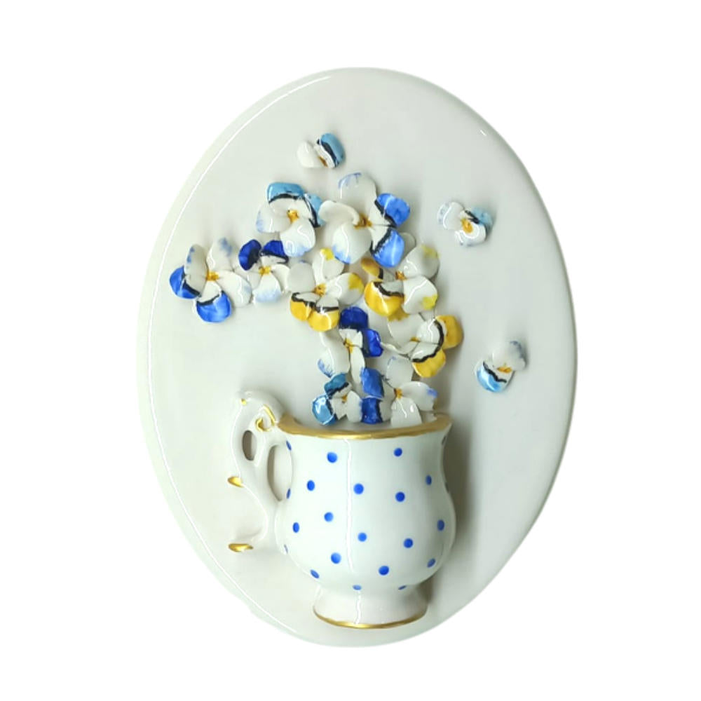 F.lli Majello Capodimonte Quadro Ovale In Porcellana 20x15cm Tazza Con Fiori Decoro Roselline