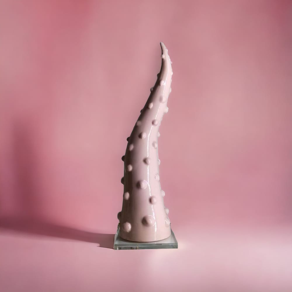 F.lli Majello Corno Rosa In Capodimonte Base Vetro H.32x9x9cm Porta Fortuna