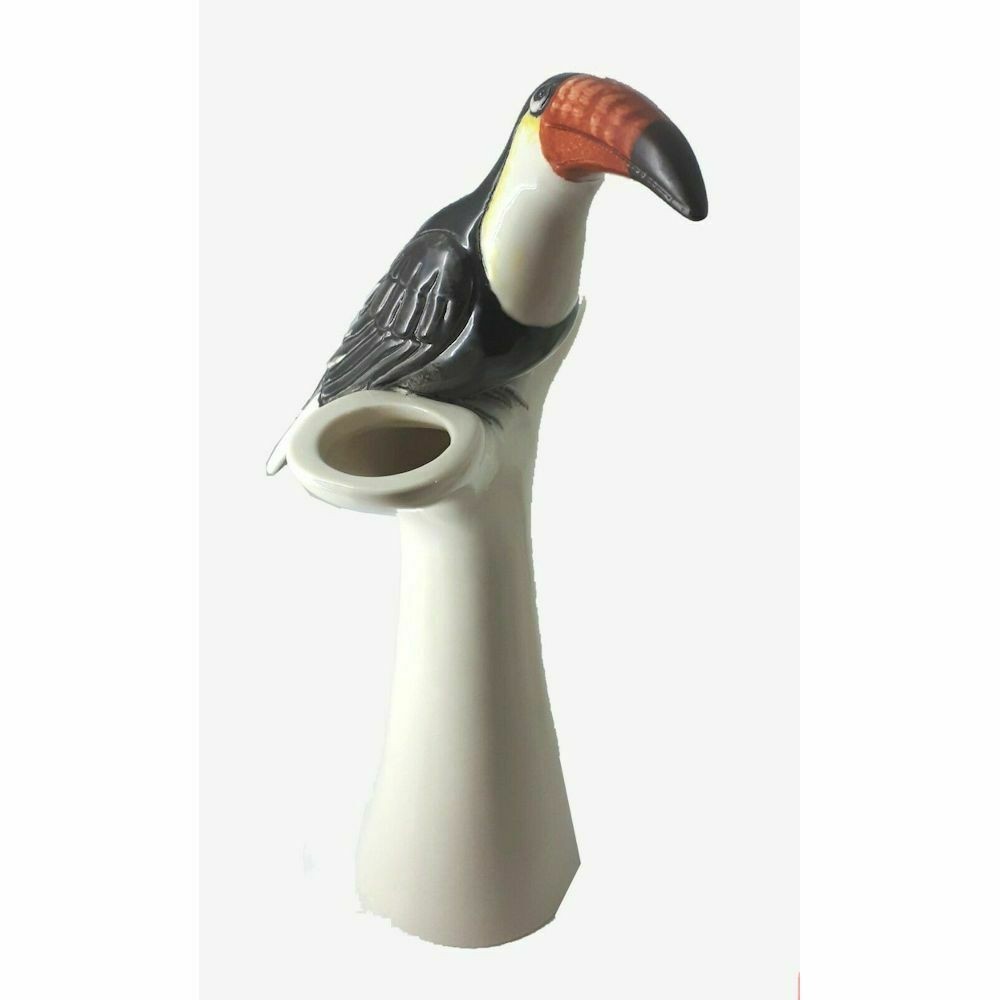 F.lli Majello Vaso Portacandele Capodimonte Tucano Animalier Jungle M. In Italy