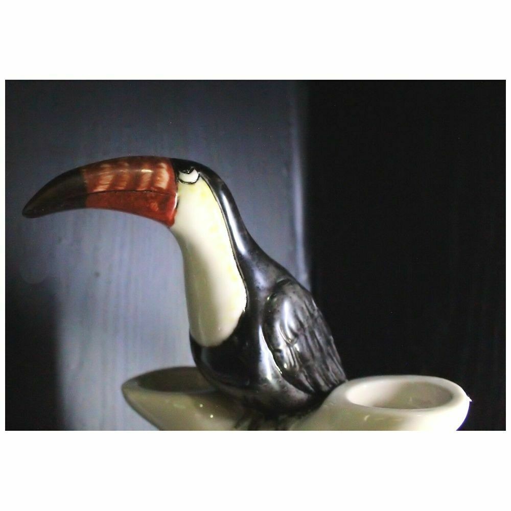 F.lli Majello Vaso Portacandele Capodimonte Tucano Animalier Jungle M. In Italy