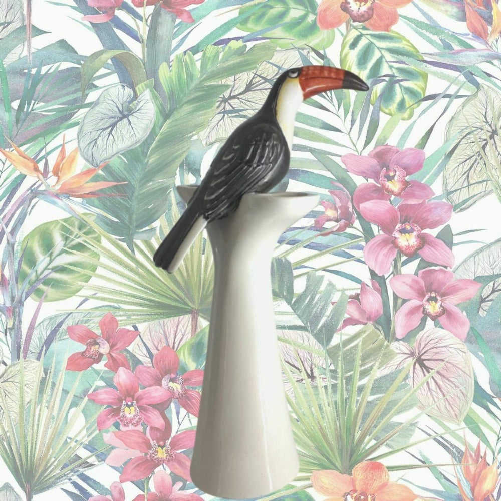 F.lli Majello Vaso Portacandele Capodimonte Tucano Animalier Jungle M. In Italy