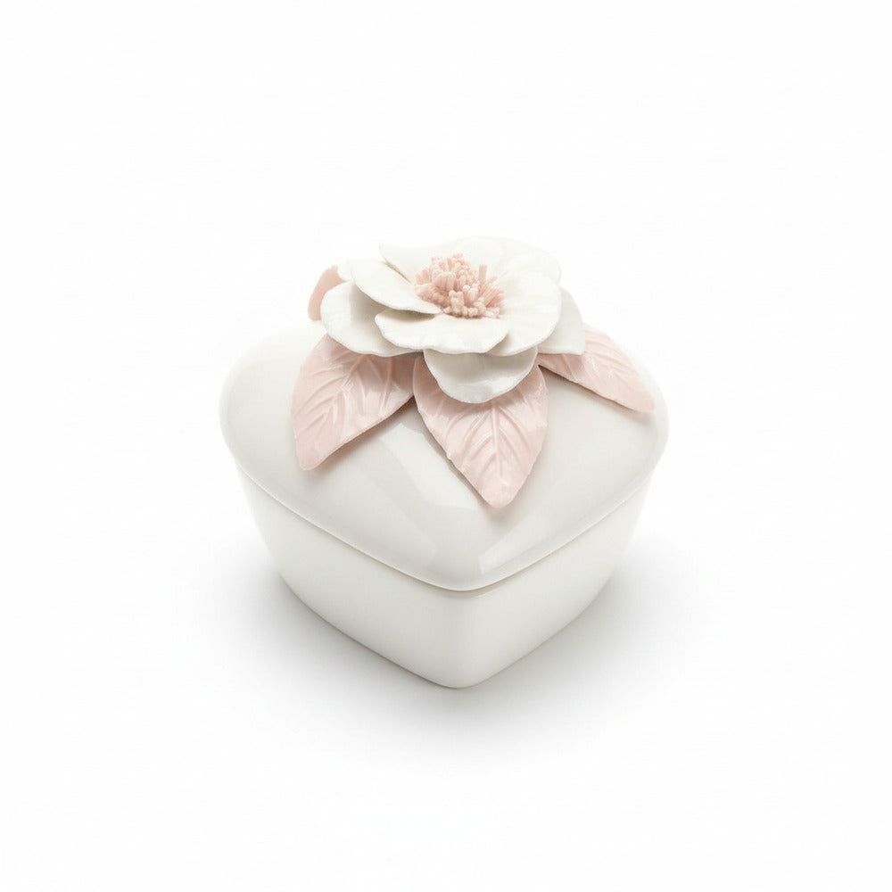 F.lli Majello Scatola Cuore Porcellana Capodimonte 8x11 cm Rosa Cipria