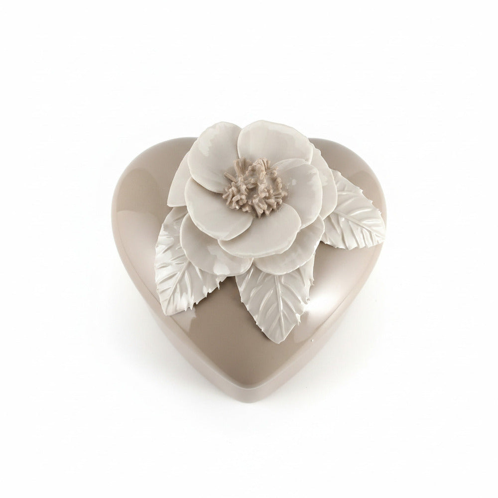 F.lli Majello Scatola Cuore Porcellana Capodimonte 8x11 cm Tortora