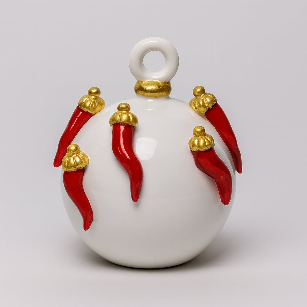 F.lli Majello Sfera Natale Corni Napoletani Porcellana di Capodimonte H 15 cm Ø 13