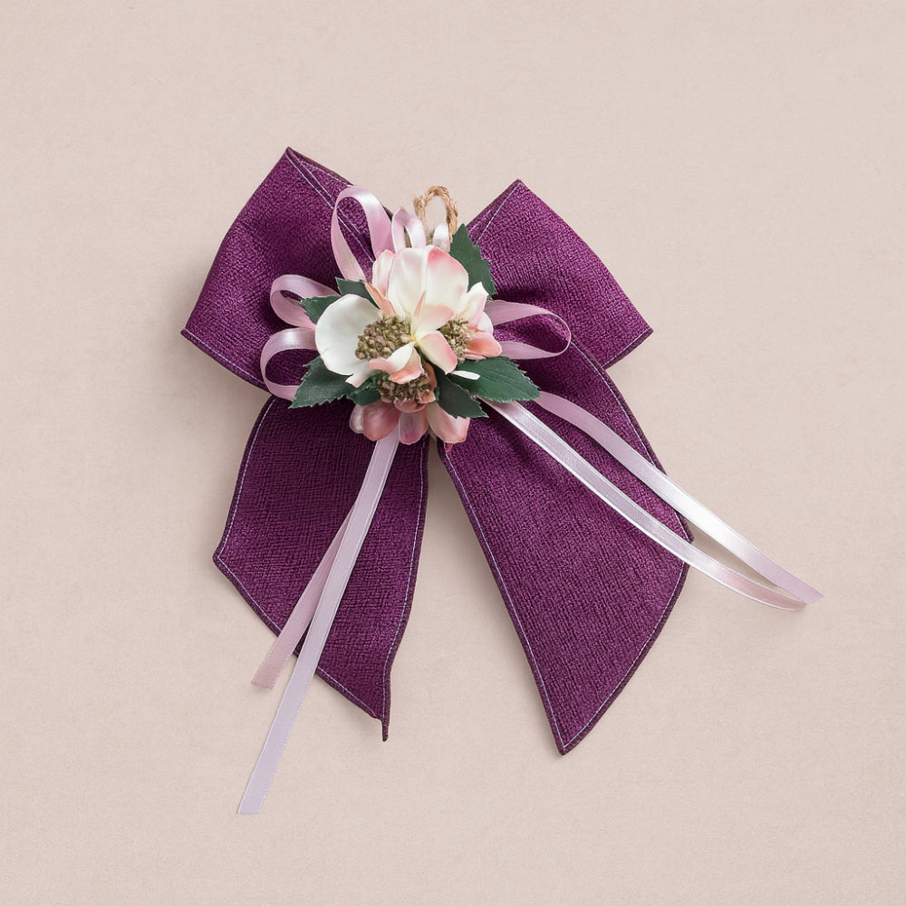 Fiocco in juta glicine con fiori decorativi 21x24 cm Made in Italy