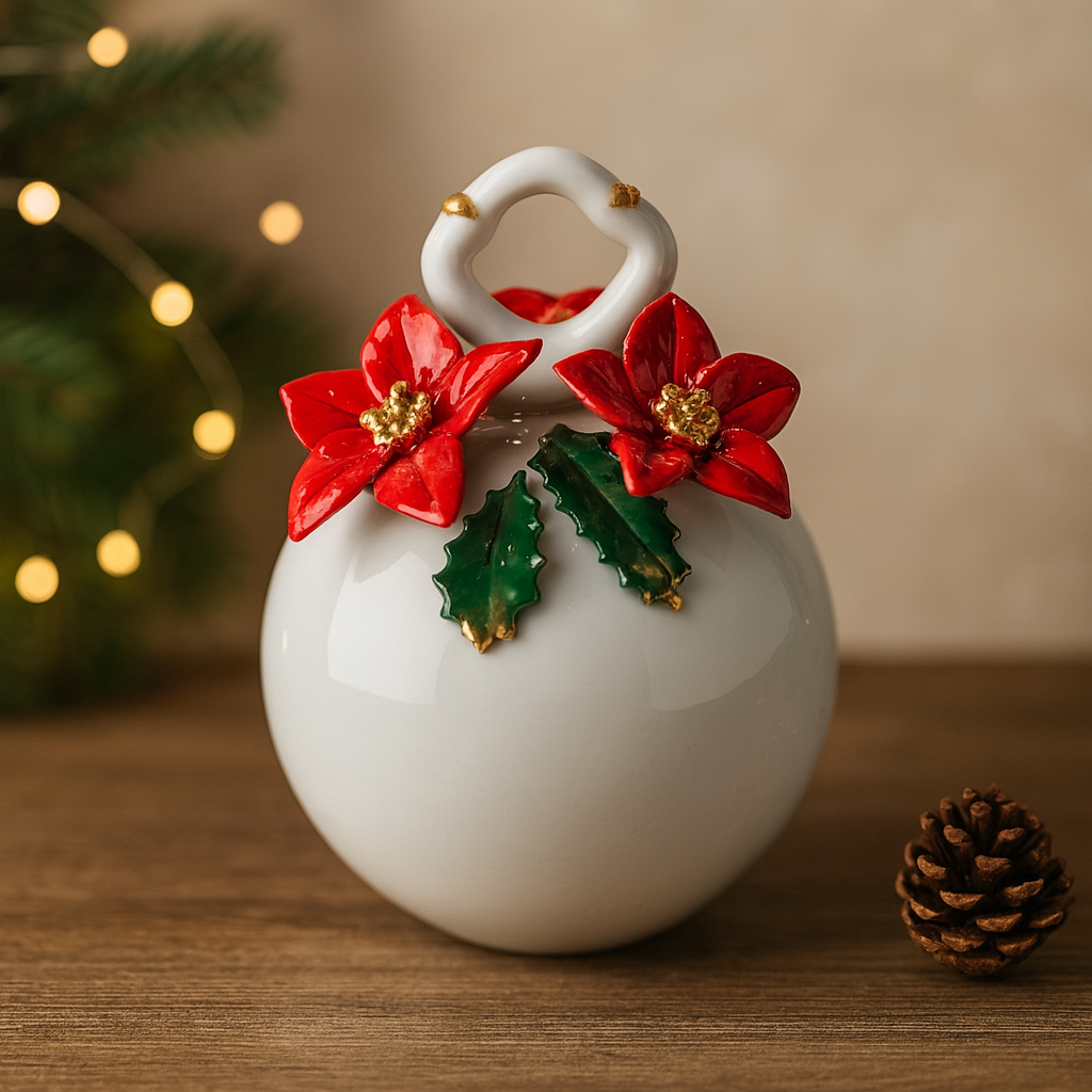 Flli Majello Sfera Natale Porcellana Capodimonte Stella Red h12x10 cm