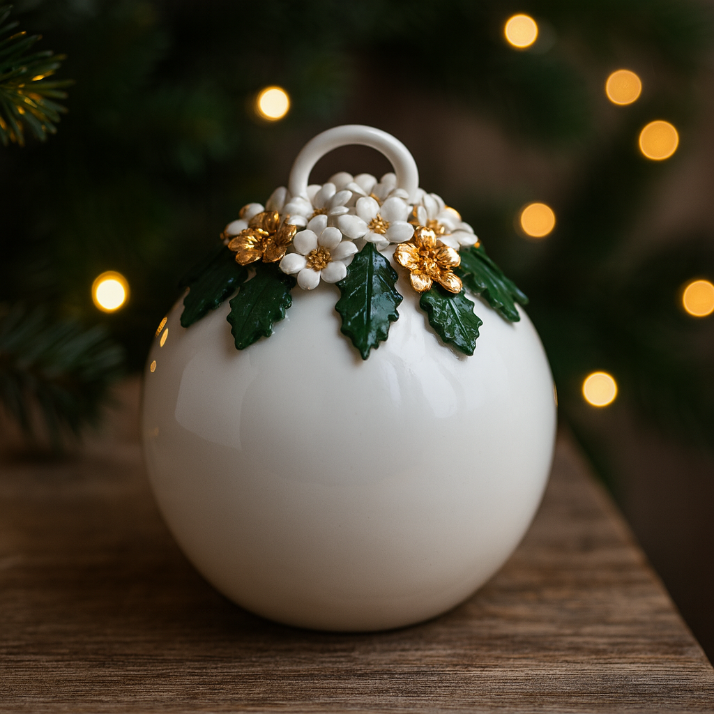 Flli Majello Sfera Natale Porcellana Capodimonte Verde h12x10 cm