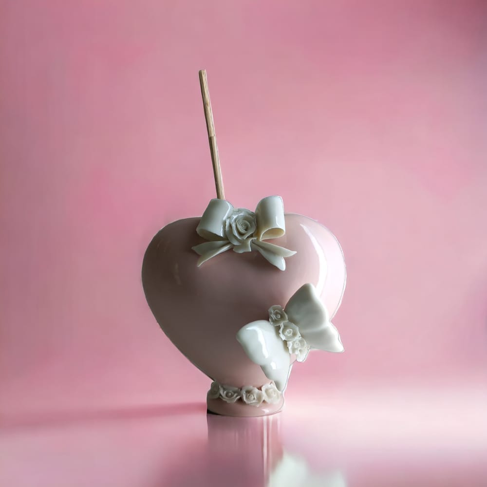 F.lli Majello Capodimonte Cuore Farfalla Diffusore Rosa H.11x10,5cm