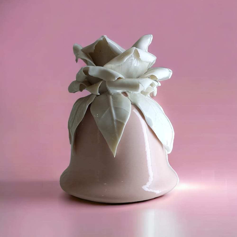 F.lli Majello Capodimonte Porta Candela Rosa in Porcellana H.9,5 cm