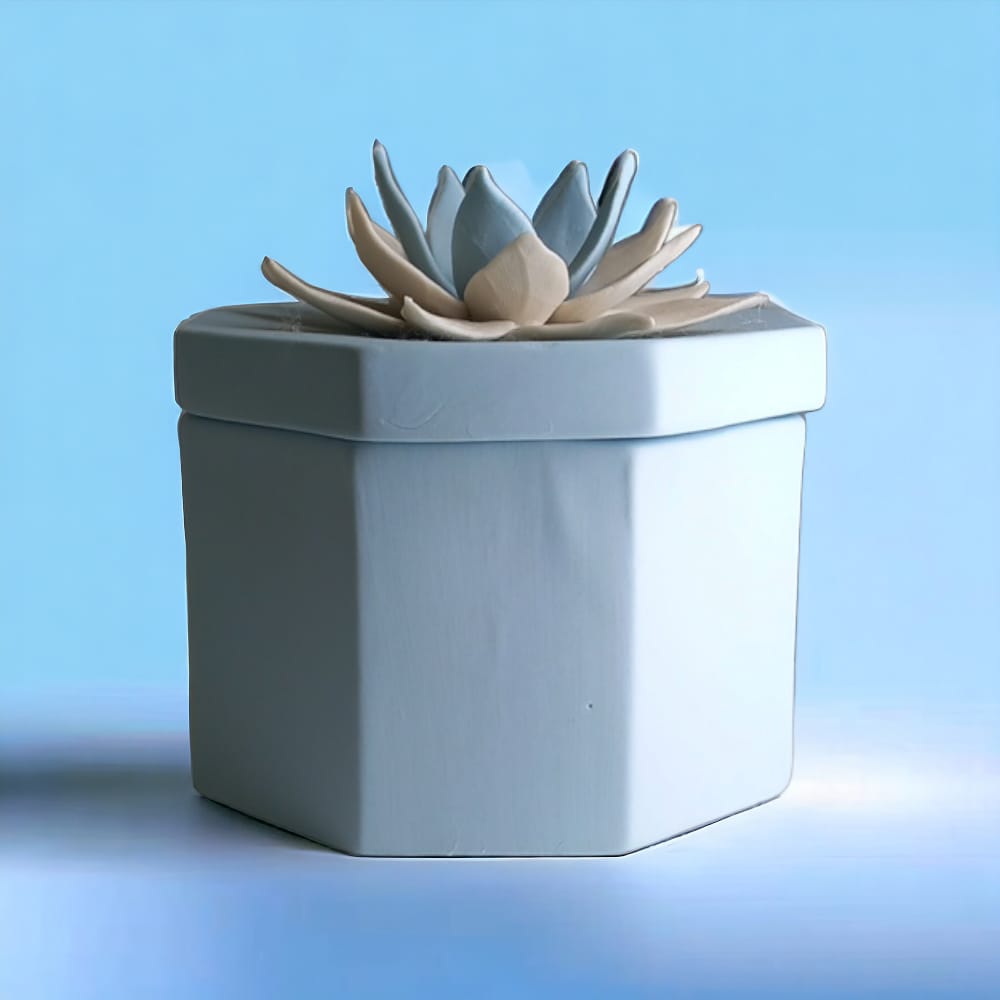 F.lli Majello Capodimonte Scatola Ninfea Celeste In Biscuit 9,5x9,5cm