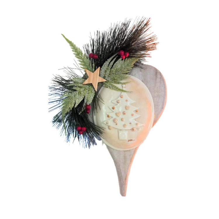 Fuori Porta Cuore 30x20cm Legno Con Medaglione Porcellana Capodimonte Ser Natale