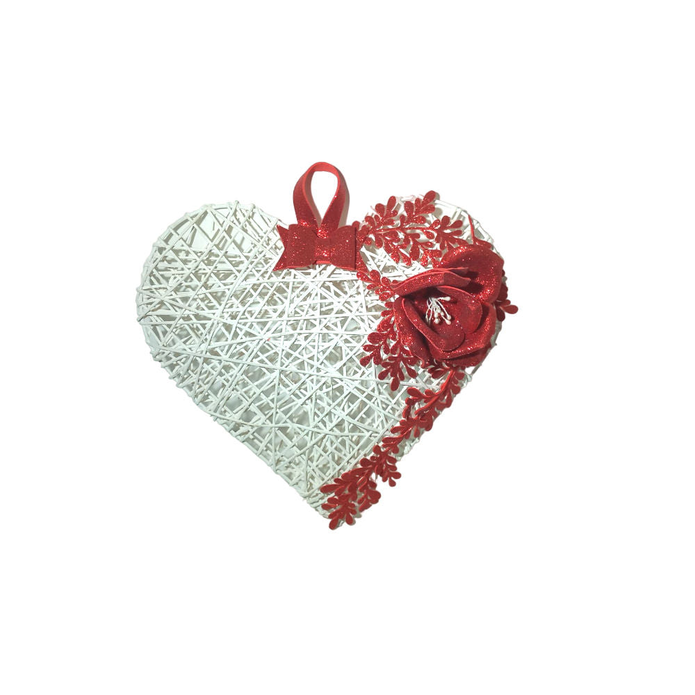 Fuori Porta Cuore di Natale In Vimini e fiocco Foam H.25x25 cm