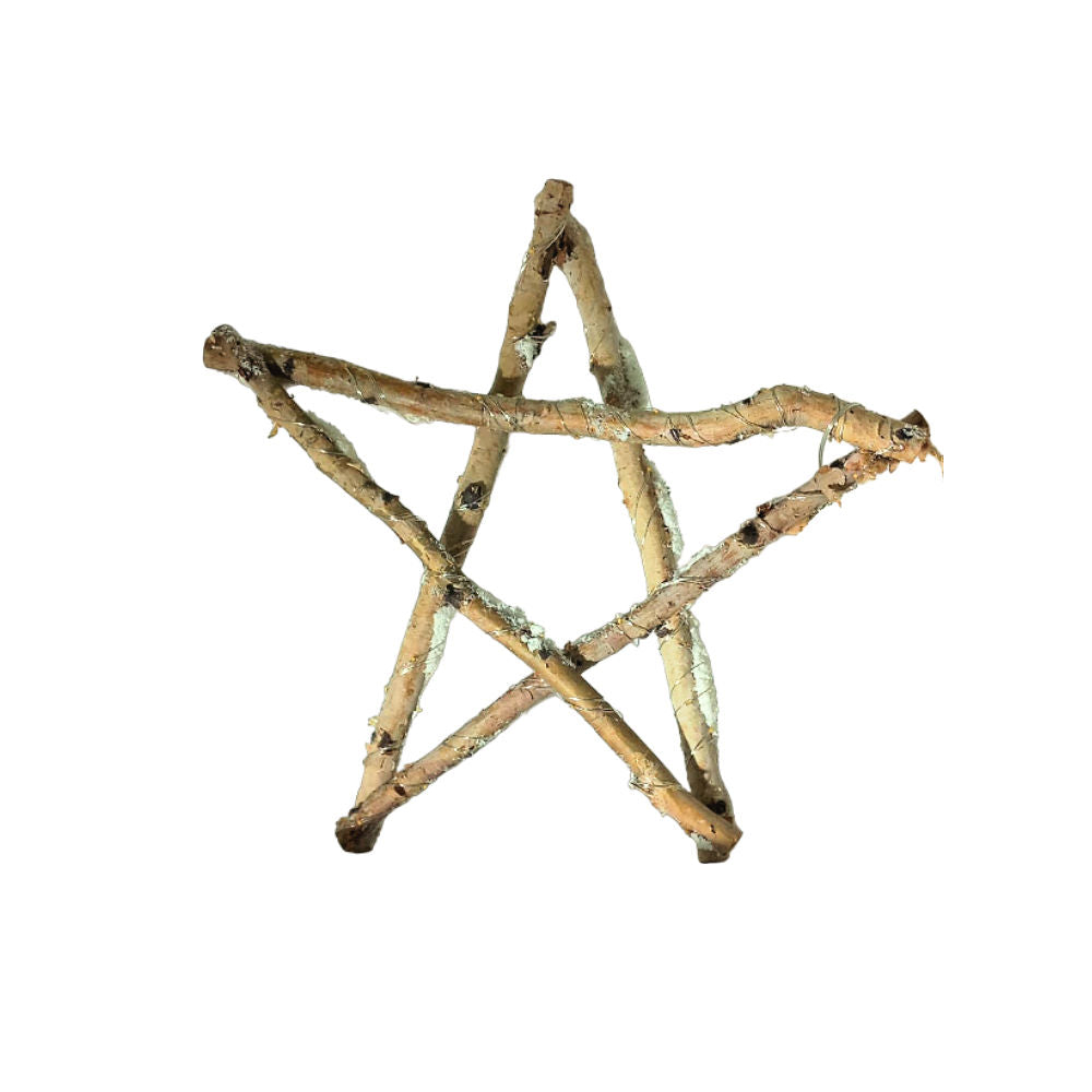 Fuori Porta Stella di Natale Innevata in legno naturale con Led 40 cm