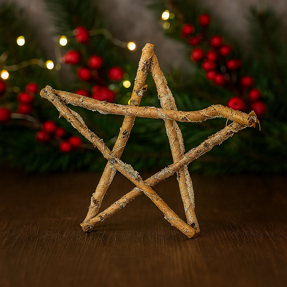 Fuori porta stella di Natale innevata in legno con luci LED – 40 cm