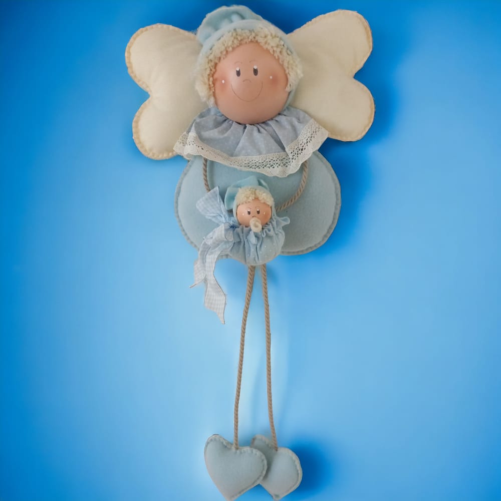 Fuoriporta Celeste Angelo In Tessuto E Foam " Gli Angeli Di Dani " H 70 Cm Nascita