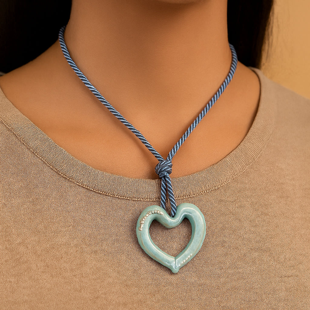 Gabbiani Murano – Charm Cuore (5 cm) con Cordoncino Pendente Acquamarina