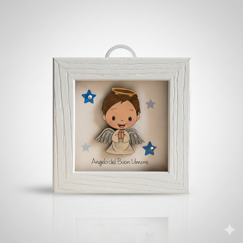 Negò White Wooden Picture Angel of Good Mood 12.5×12.5 cm