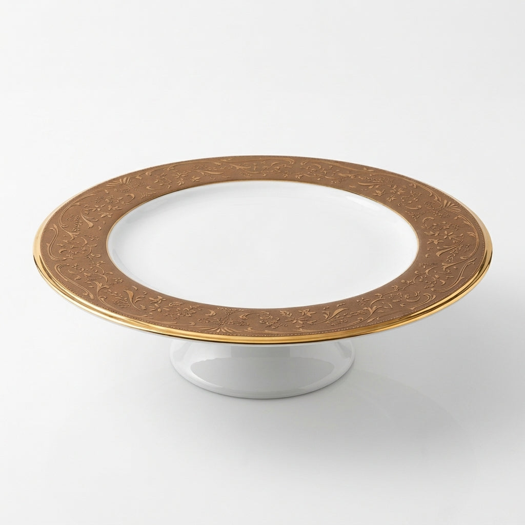 Alzata in Porcellana Bianca e Bronzo Dorato Ø 24 cm