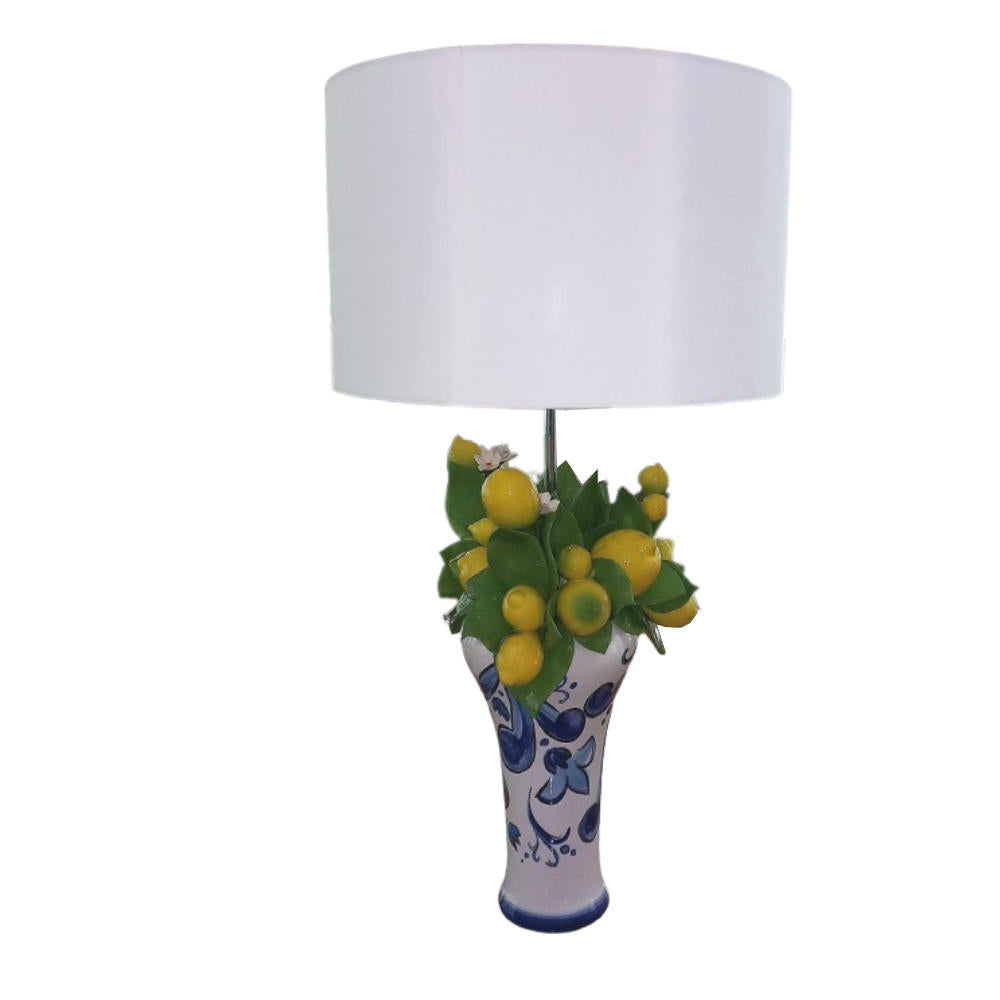 Gli Alberelli Lampada da Tavolo Angela Media Deco Limoni H.76 cm con Paralume Bianco