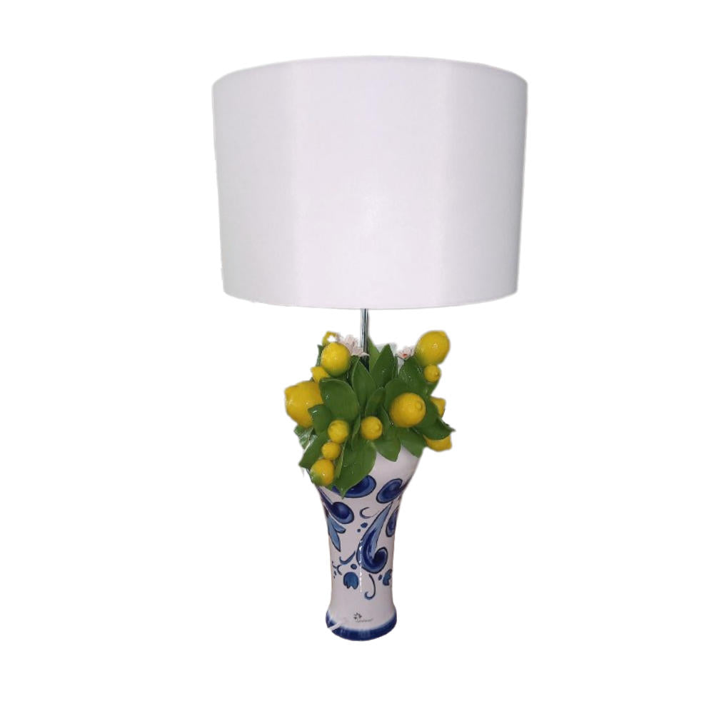 Gli Alberelli Lampada da Tavolo Angela Media Deco Limoni H.76 cm con Paralume Bianco