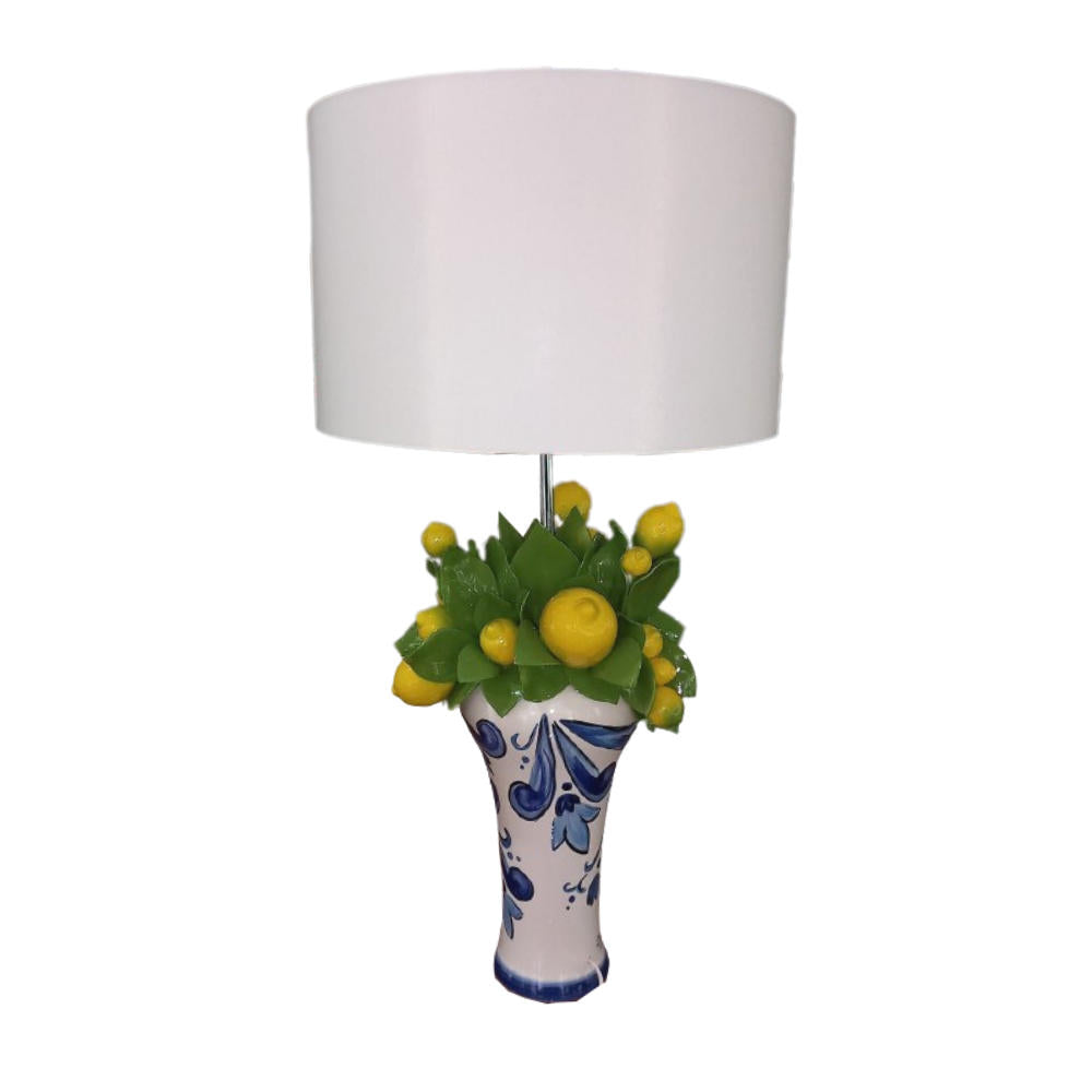 Gli Alberelli Lampada da Tavolo Angela Media Deco Limoni H.76 cm con Paralume Bianco
