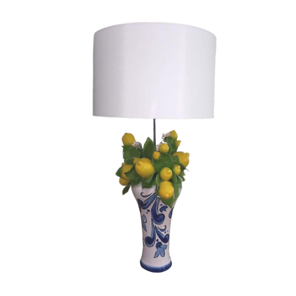 Gli Alberelli Lampada da Tavolo Angela Media Deco Limoni H.76 cm con Paralume Bianco