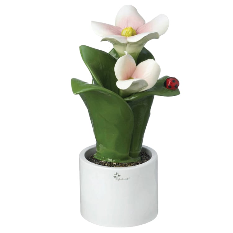 Gli Alberelli Piante Natura 2 fiori 10x16 cm in Ceramica di Capodimonte Made In Italy 0904