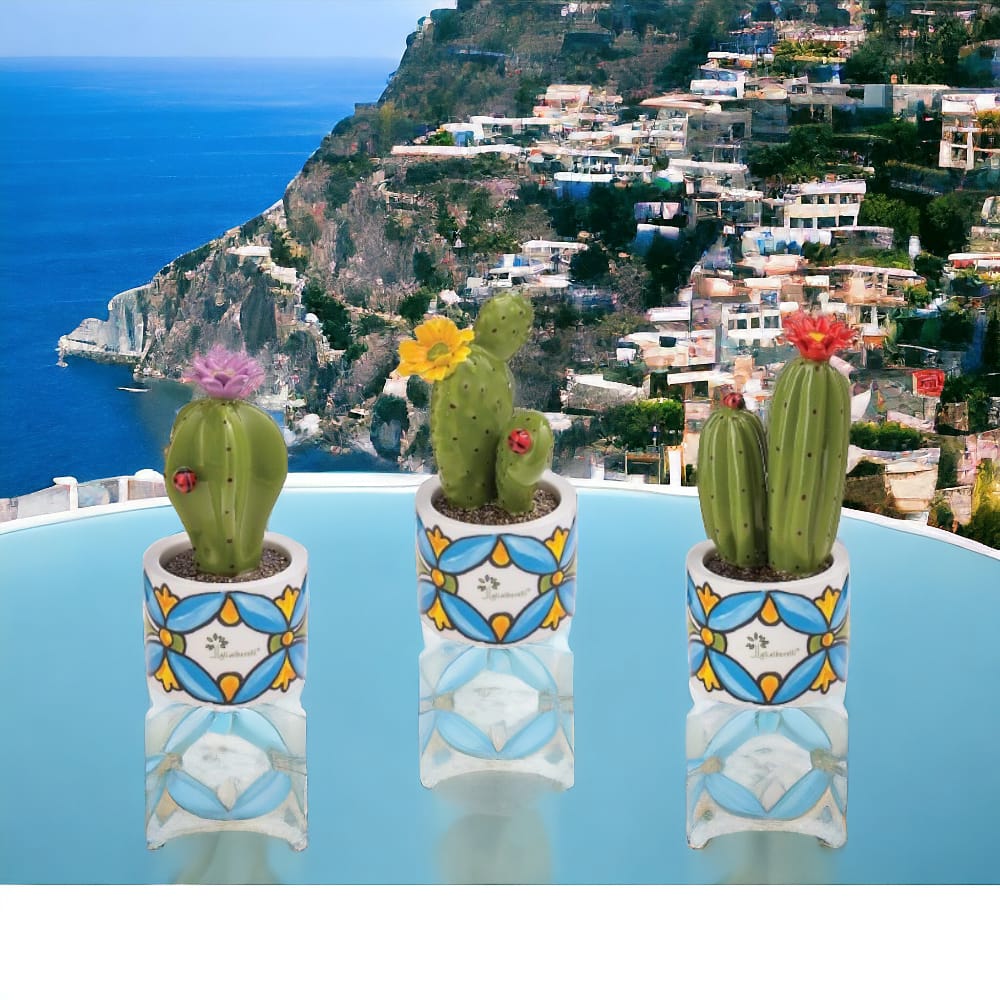 Gli Alberelli Piantine Amiche Cacktus Decoro Positano 14x22 cm in Ceramica Made In Italy