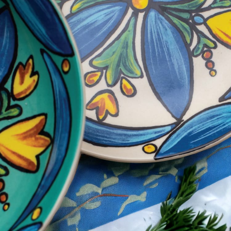 Gli Alberelli Set Tavola Piatti 19pz con Runner Decoro Positano in Ceramica Made In Italy 0075V